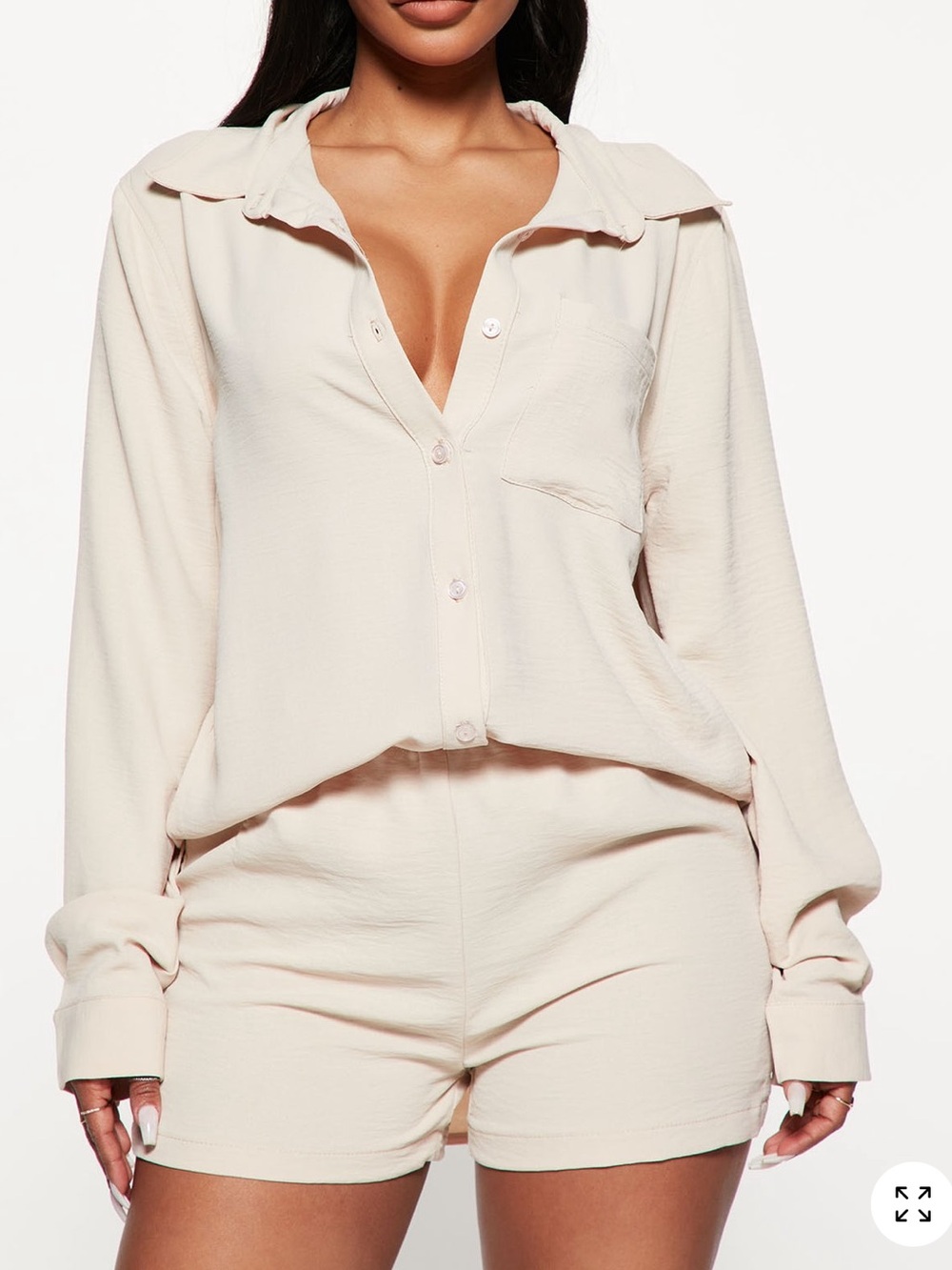 Fashion Nova Button-Front Lounge Set - Long Sleeve Top & Shorts